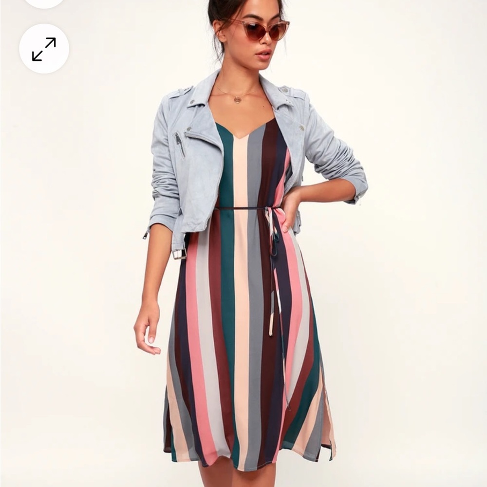 Lulu's Erina Mauve Multi Stripe Belted Midi Slip Dress